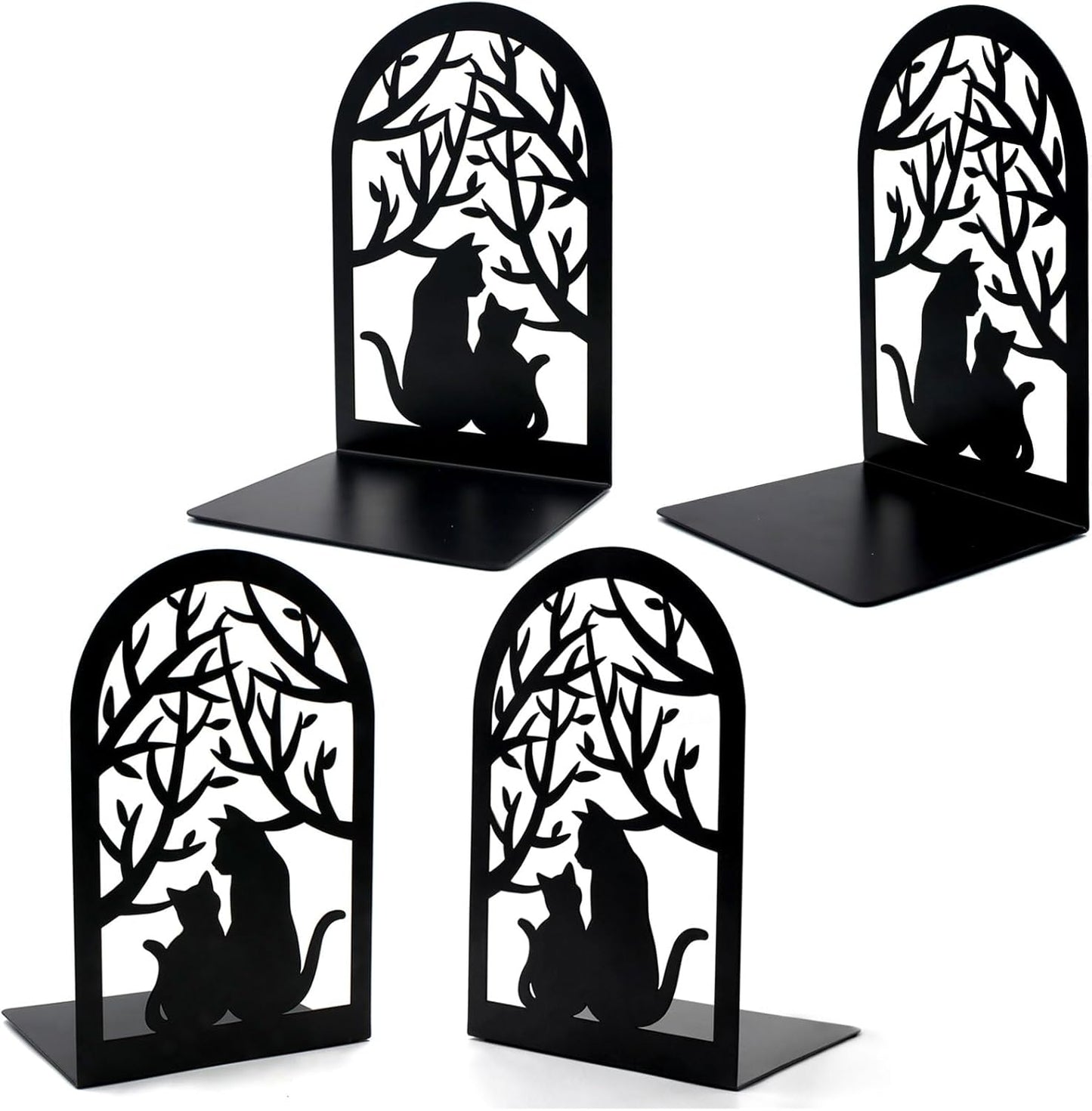 Book Ends, Bookends, Metal Bookend, Cat Decorative Bookends, Bookends for Shelves, Home Decorative Bookends for Heavy Books, Black Non-Skid Book Stopper, 7 x 4.7 x 4 inch (2 Pair)