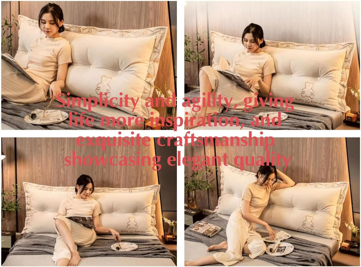 Large Wedge Pillow Headboard Tatami Reading Cushion The Waist Lumbar Pad Sofa Pillow Cushion(Size:180x60x15cm,Color:White)