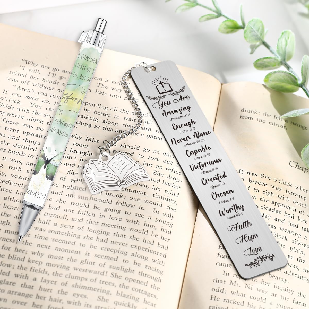 Bible Bookmark and Pen Gift Set with NFC – Inspirational Metal Bookmark with Scripture Verses, Engraved Ballpoint Pen, Gift Box, Christian Gift for Women Men Teachers Colleagues Friends