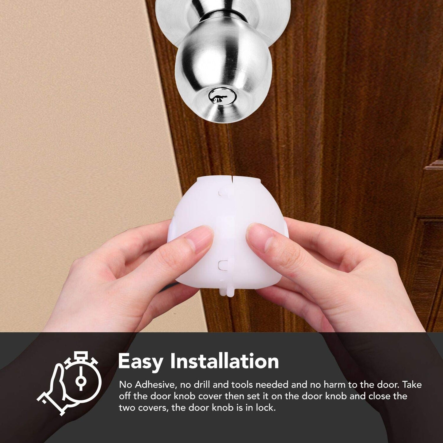 Mom's Choice Gold Awards Winner - EUDEMON 4 Pack Baby Safety Door Knob Covers Door Knob Locks(not Suit for All Door knobs)