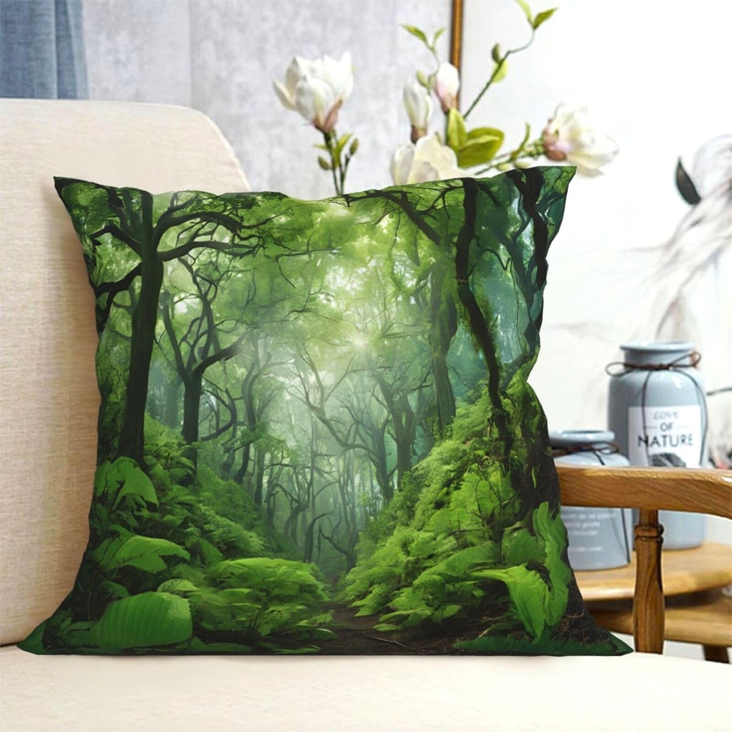 All-Season Square Pillow Covers 18"X18", Tropical Rainforest, Decorative Throw Pillow Covers for Sofa Bed Couch, Hidden Zipper Cushion Cover, Square Lumbar & Accent Pillowcases for Home Decor