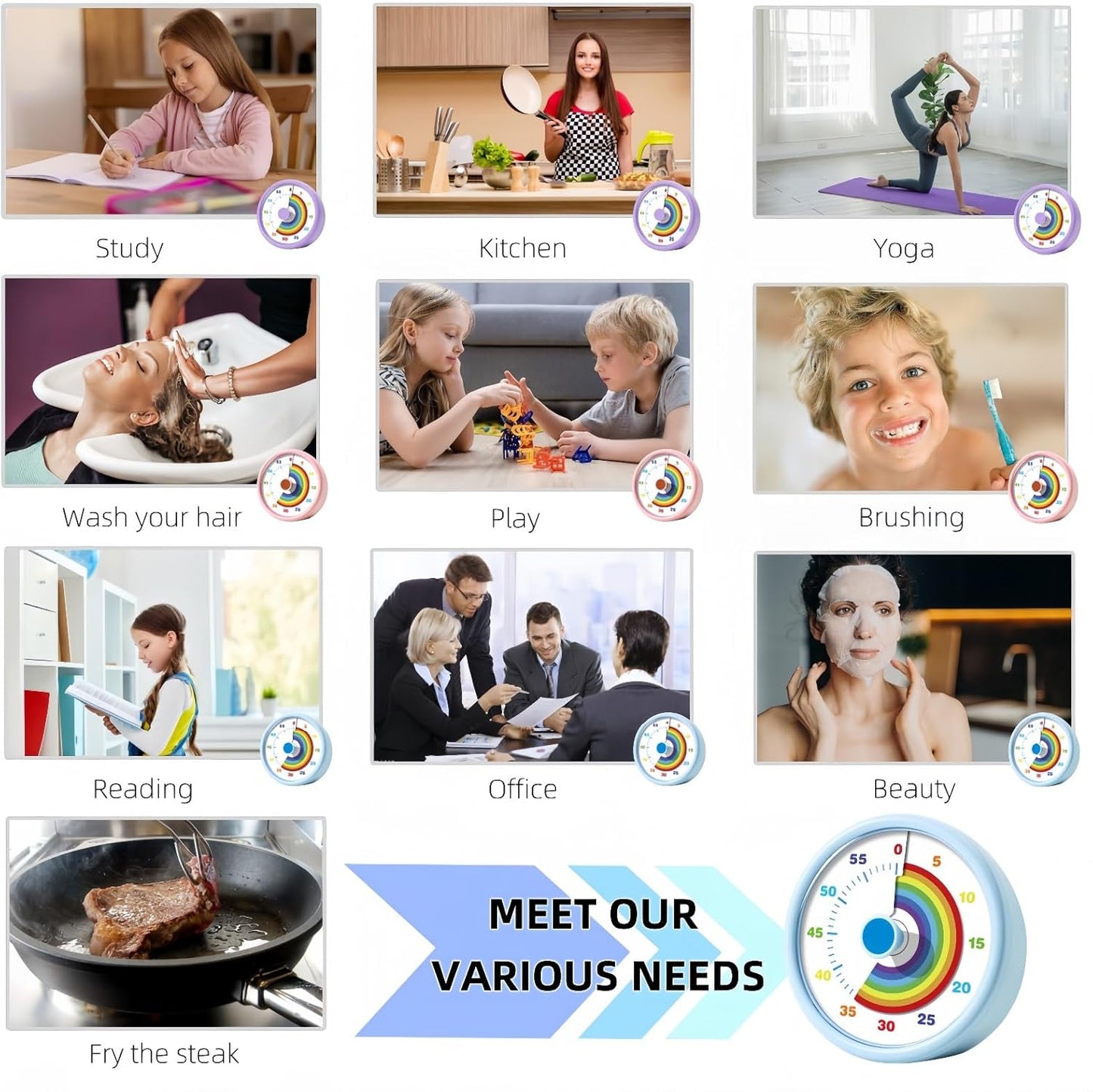 Visual Timer for Kids, 60 Minute Time Timer Kids Timer for Classroom Home Office, Countdown Timer for Cooking Teaching Working Meeting, Pomodoro Timer Kitchen Timer (Blue)