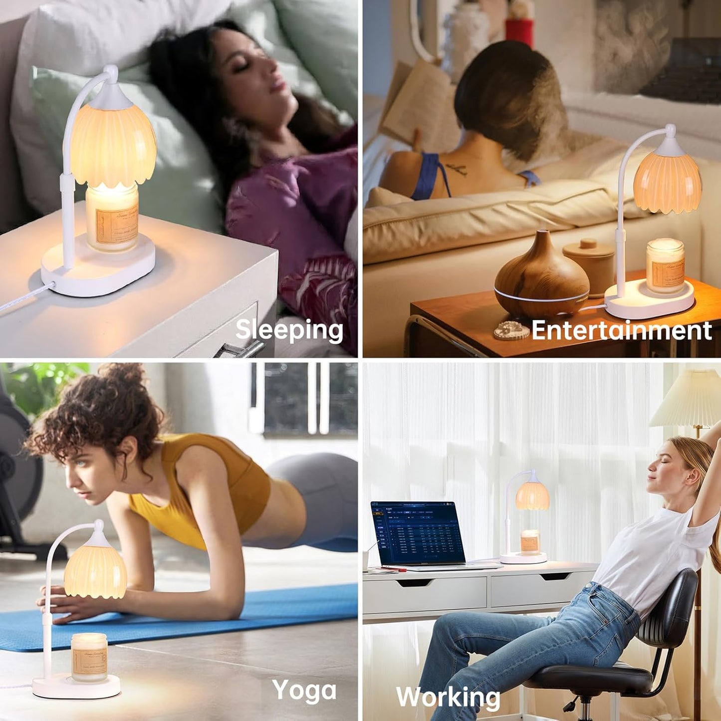 Creamy Yellow Tulip Wax Melt Warmer with Timer, Dimmable & Height Adjustable, Ideal for Jar Candles, Perfect Home Decor for Bedroom, Living Room, Office, Great Gifts for Women (2 Bulbs Included)