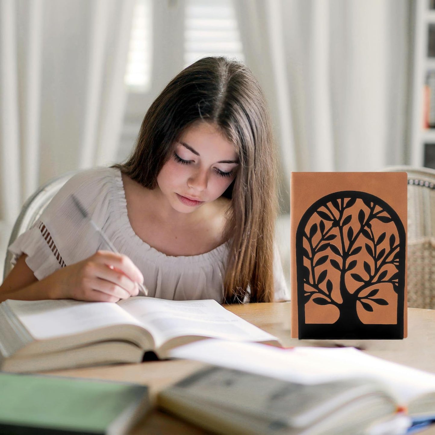 Book Ends Tree Design Modern Bookends for Shelves, Modern Metal Tree Book Ends for Shelves Decorative, Home Decorative Bookends for Home Office, 7 X 4.7 X 3.5 ”, Black, 3 Pairs/6 Pieces