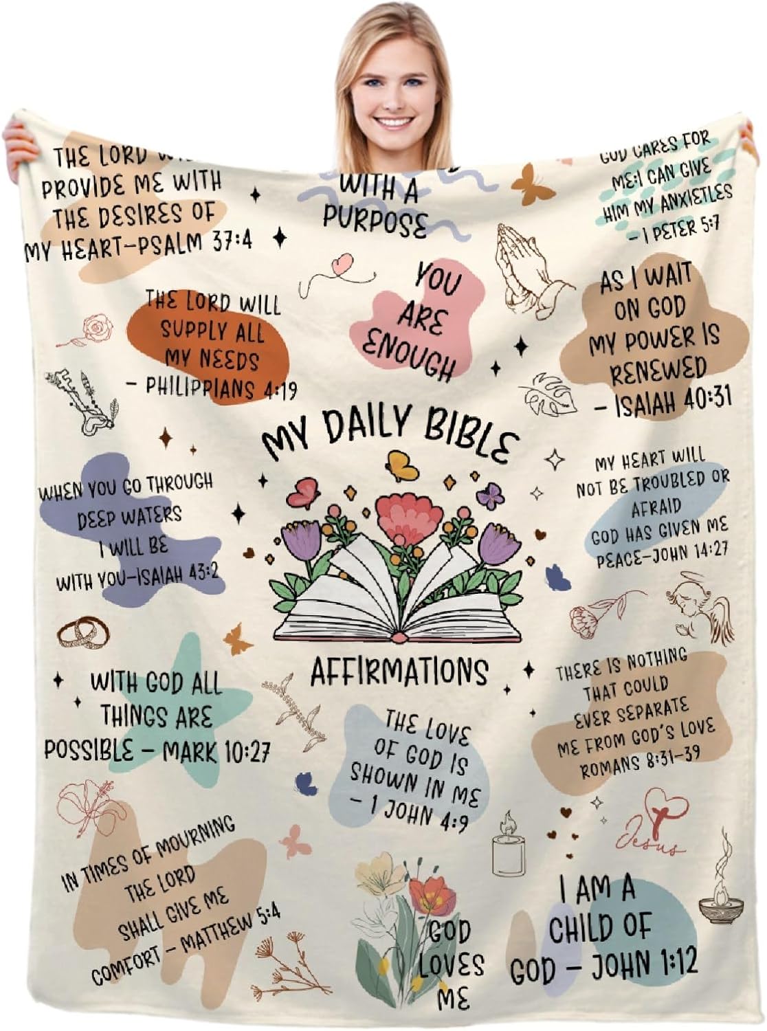 Christian Gifts for Women Men, Bible Verse Blanket for Women Faith,Faith-Based Bible Religious Gifts, My Daily Bible Affirmations Flannel Throw Blankets,Inspirational Thoughts Prayer Blanket, 60x50(M)