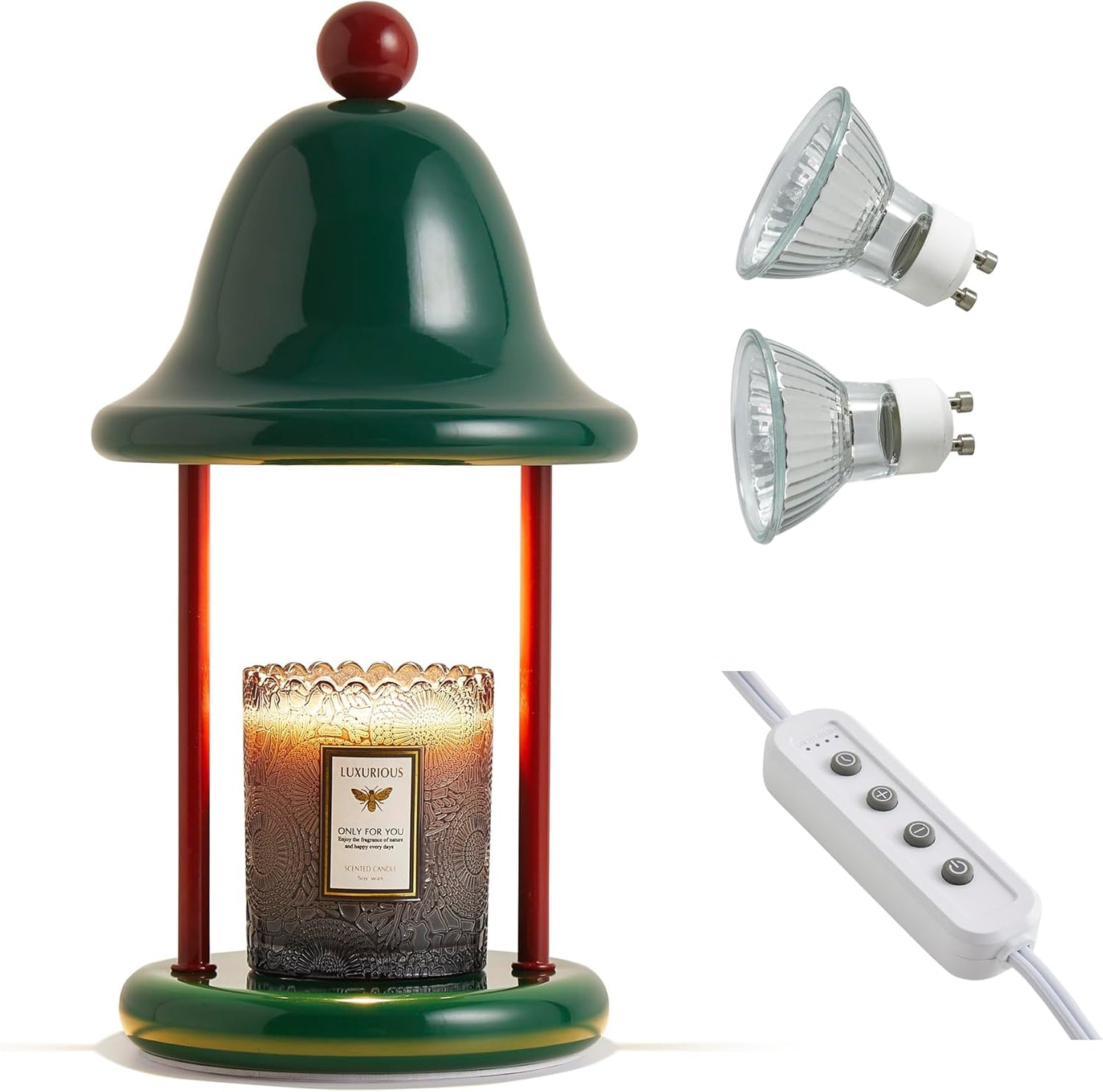 Mahbahole Bell Candle Warmer Lamp with Timer Dimmable, Bedroom House Office Aesthetic Living Girls Room New Home Decor, Christmas Birthday New Year Gifts for Women Mom - Green & Red