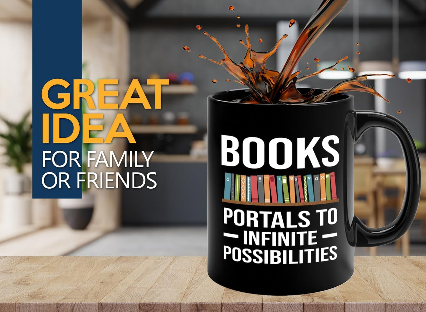 Book Lover Coffee Mug 11oz Black -Infinite Possibilities - Gift For Poets Bookish People Bibliophile Librarian Book Club Reader