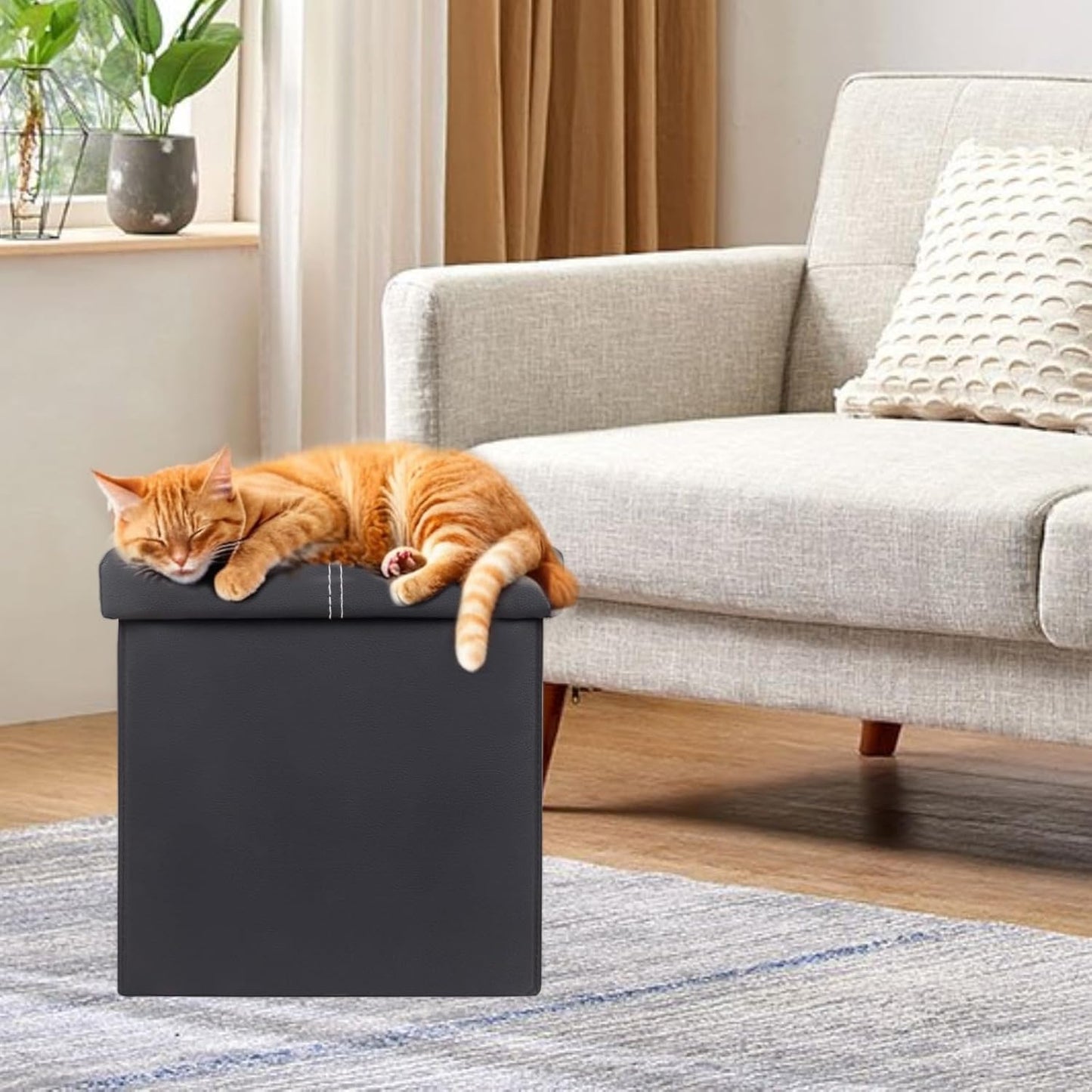 ShellKingdom Small Folding Storage Ottoman Cube, Faux Leather Storage Footrest Bench, Foot Rest Stool for Home, Living Room, Bedroom, Dorm, 11.8 x 11.8 x 11.8 inches (Black)