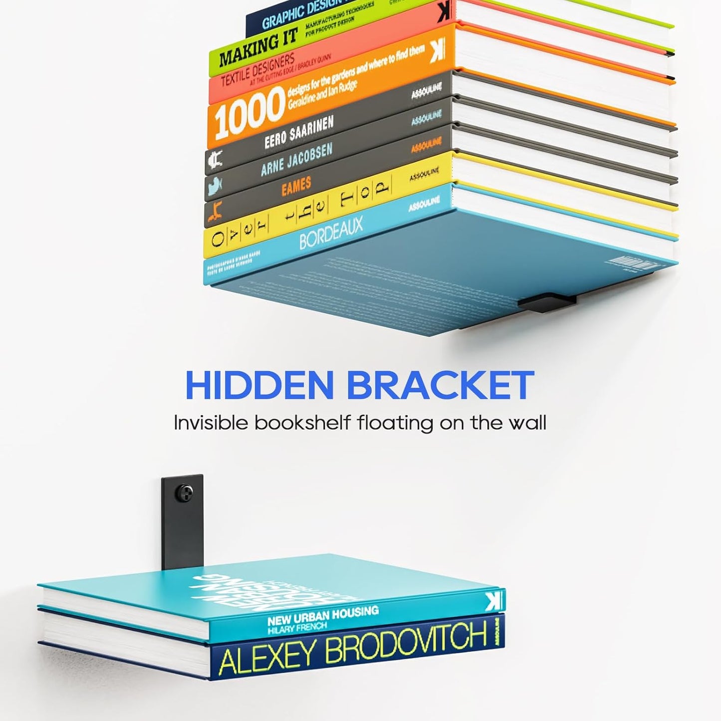 Invisible Bookshelf, Floating Book Shelves for Wall, Heavy Duty Wall Mounted Bookshelf for Storage, Hidden Book Organizer, Vertical Spine Shelf for Home and Office, 4 Pack, Black