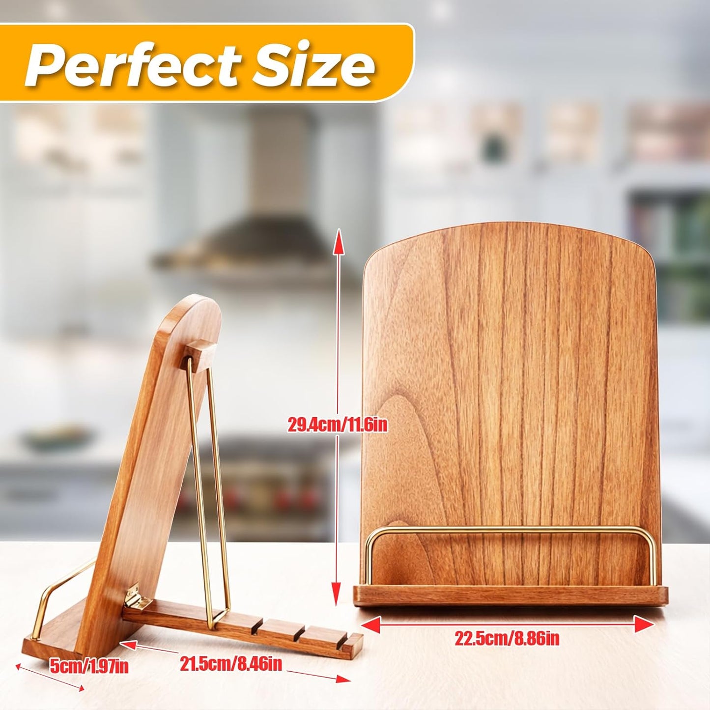 Cookbook Stand for Kitchen Counter, Wooden Recipe Book Holder for Reading Hands Free, Adjustable Cook Book Stand Wedding Retirement Gift for Woman Valentines Day Birthday Home Shelf Decor