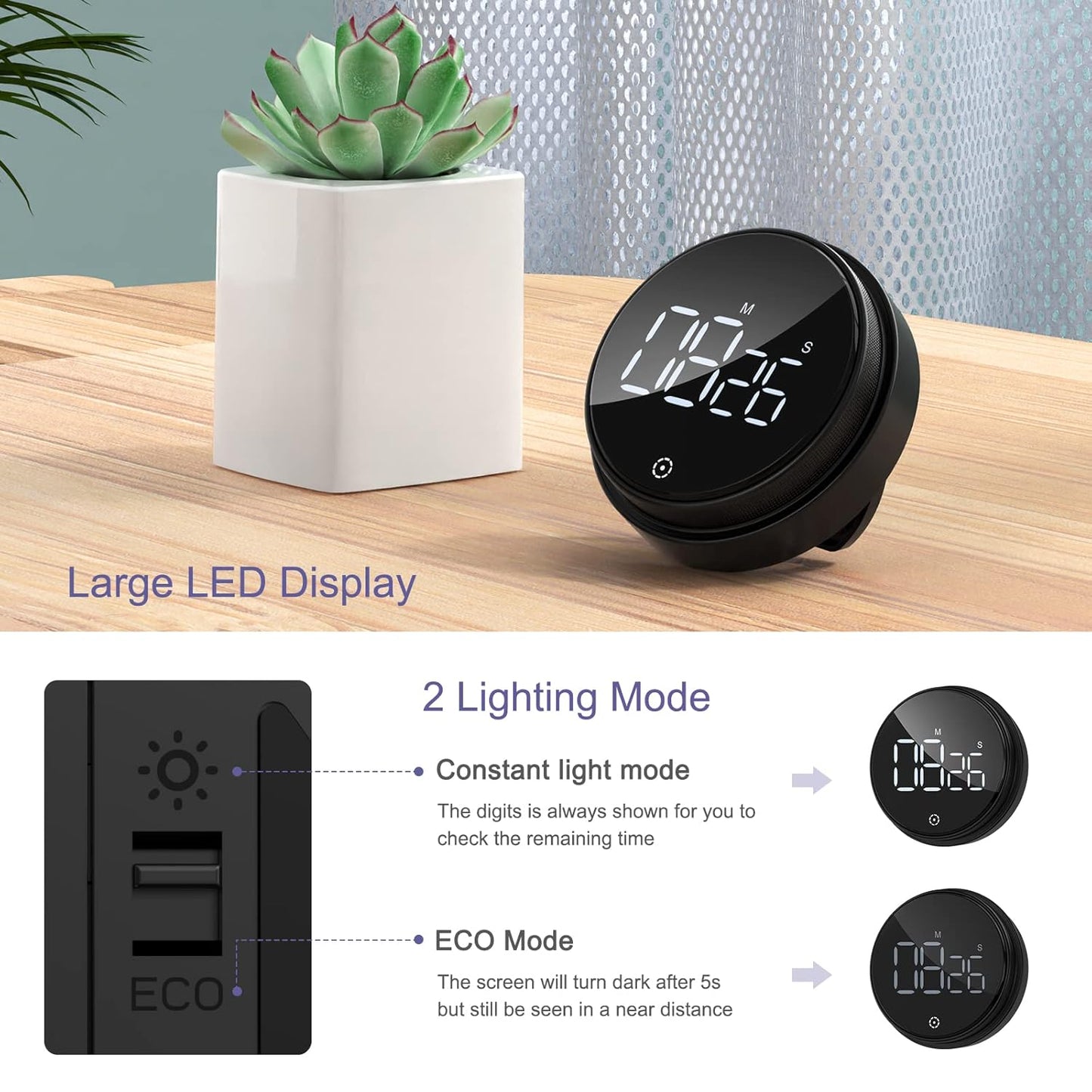 Magnetic Digital Kitchen Timer, Large LED Screen Timer with 3 Volume Levels, Short Time Egg Timer, Stopwatch, Digital Countdown Countup for Cooking, Baking, Sports, Studying etc.