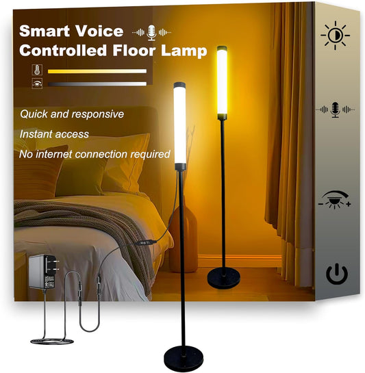 Voice-Activated Led Floor Standing Tall Lamp Custom Color Temperature Pole for Adults and Kids Indoor Bedroom Home Living Room Office (Black-Voice Control)