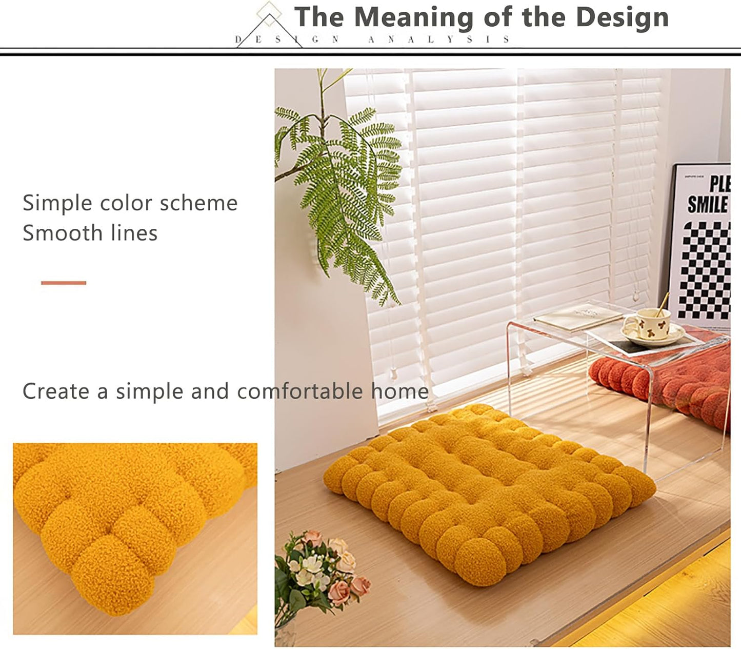 Plush Biscuit Shape Floor Pillow Meditation Cushions for Adults Kids, Soft Lambs Wool Thick Pillow Chair Pads Square Comfort Seat cushion for Yoga Living Room Tatami (Yellow, 50x60cm/19.6x23.6in)