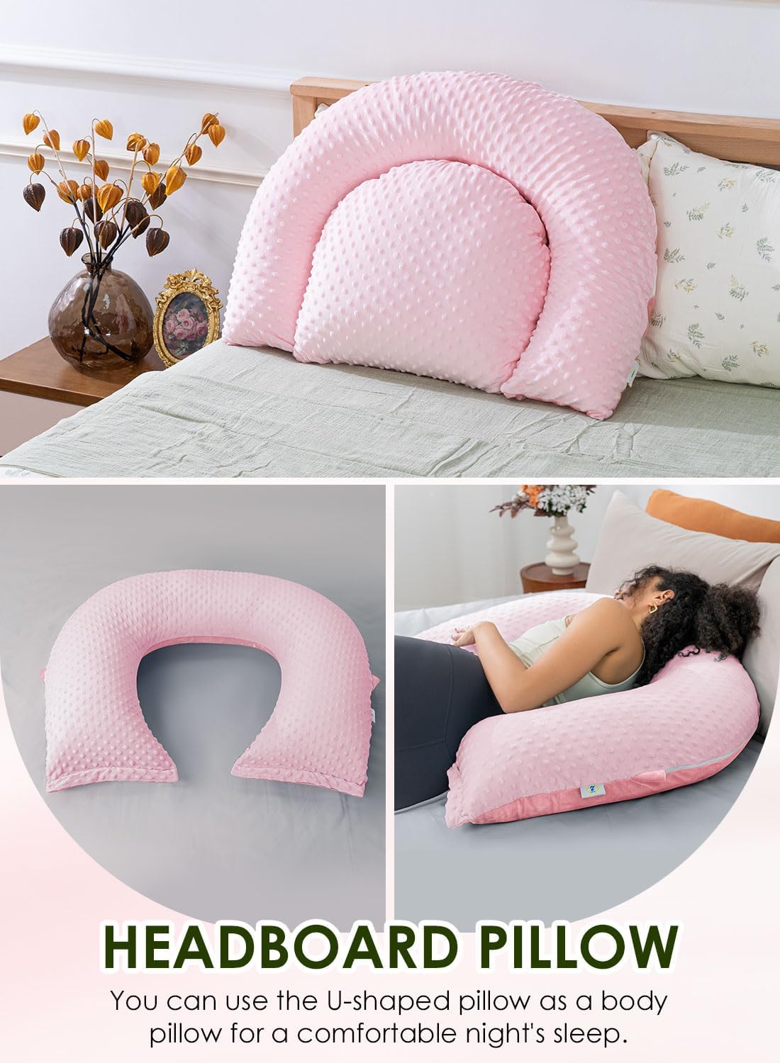 INSEN Reading Pillow with Back Support, Sit Up Bed Pillow for Reading, Nursing & Relaxation, for Adults, Moms and Kids, Pink Bubble Velvet