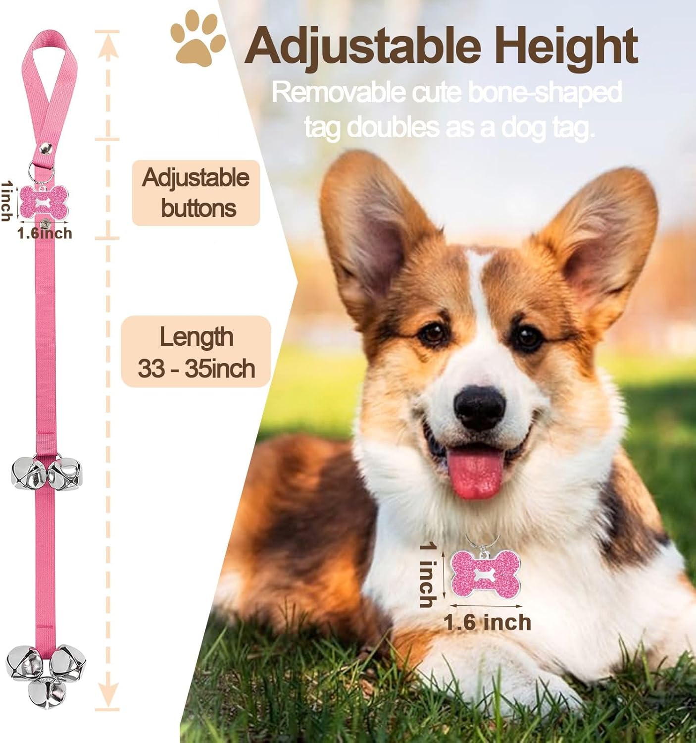2 Pack Dog Door Bells Dog Doorbell to go Outside Puppy Train Bell for Dogs to Ring to go Potty Puppy Toilet Training Bell Jingle Bells for Door Knob Girl Puppy Essentials Accessories (Pink)
