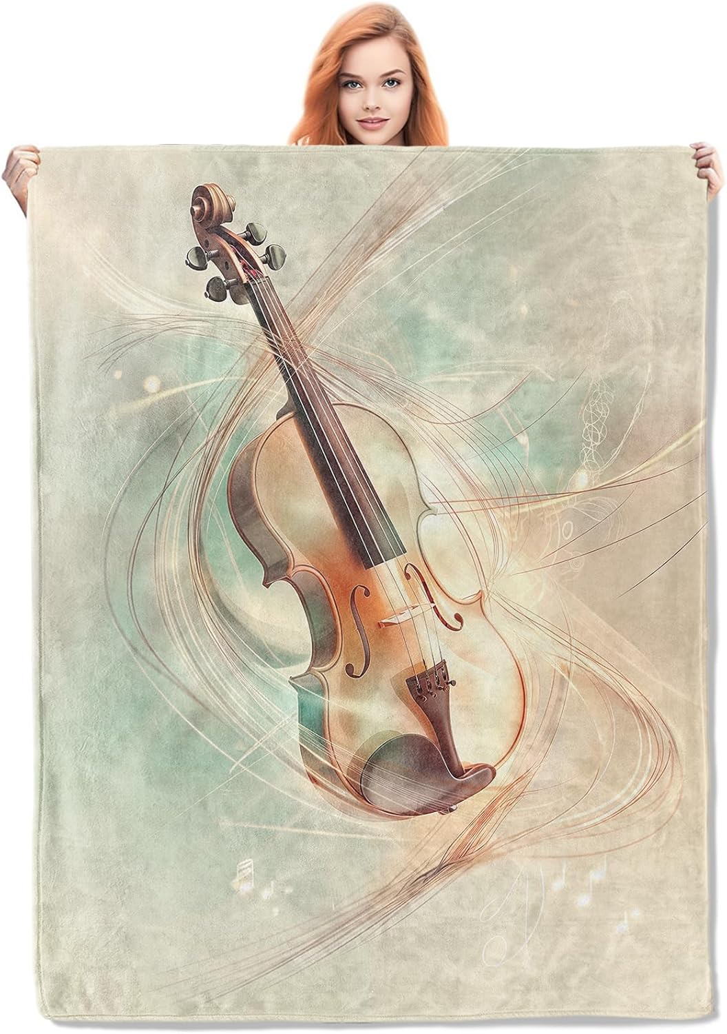 Vintage Violin Flannel Blanket,Music-Themed Soft Lightweight Throw Blankets Gifts for Women Girls,50" x 60" Perfect for Couch Bed Home Travel Decor