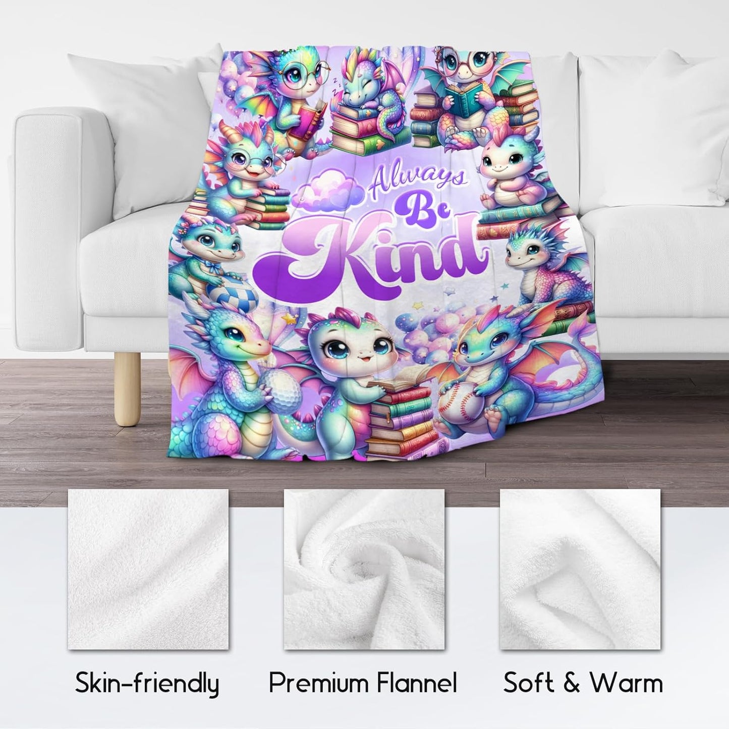 UNIKITTY Dragon Blanket Gifts, Kids Blanket for Girls, 40"x50" Fuzzy Flannel Throw Positive Gifts, Encouragement Throws for Dragon Lovers