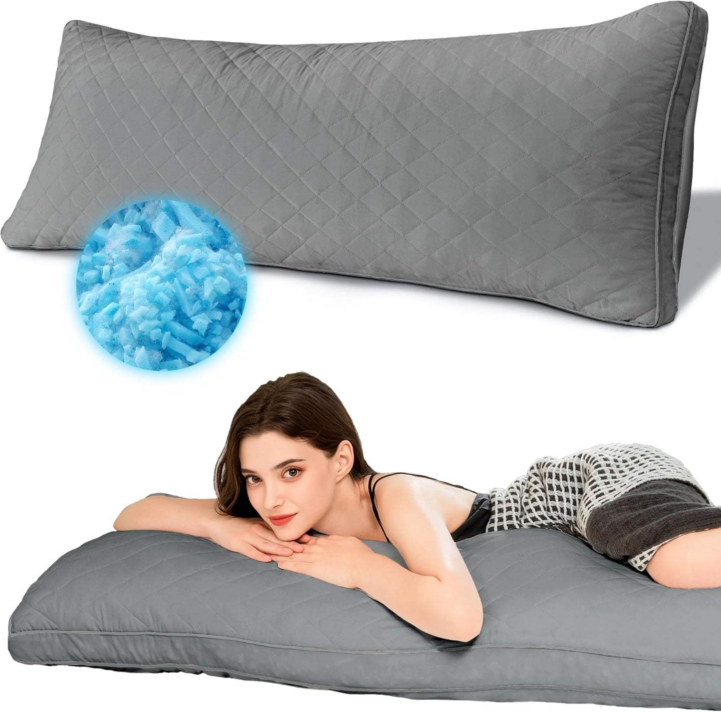 Ubauba Memory Foam Body Pillow, Full Large Body Pillows for Adults, Firm & Fluffy Long Bed Pillows for Sleeping (20x54 inch, Grey)