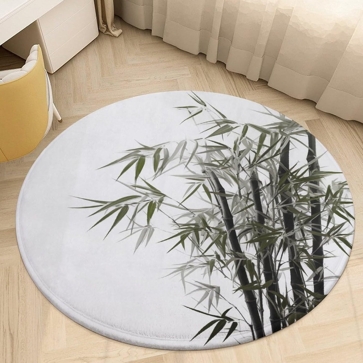 Round Small Area Rug, Asian Plant Print Circle Rugs, Non Slip Washable Floor Mat, Soft Throw Rug for Living Room, Powder Room Entryway, Bathroom, Bedside, Floor Decor 80 * 80cm