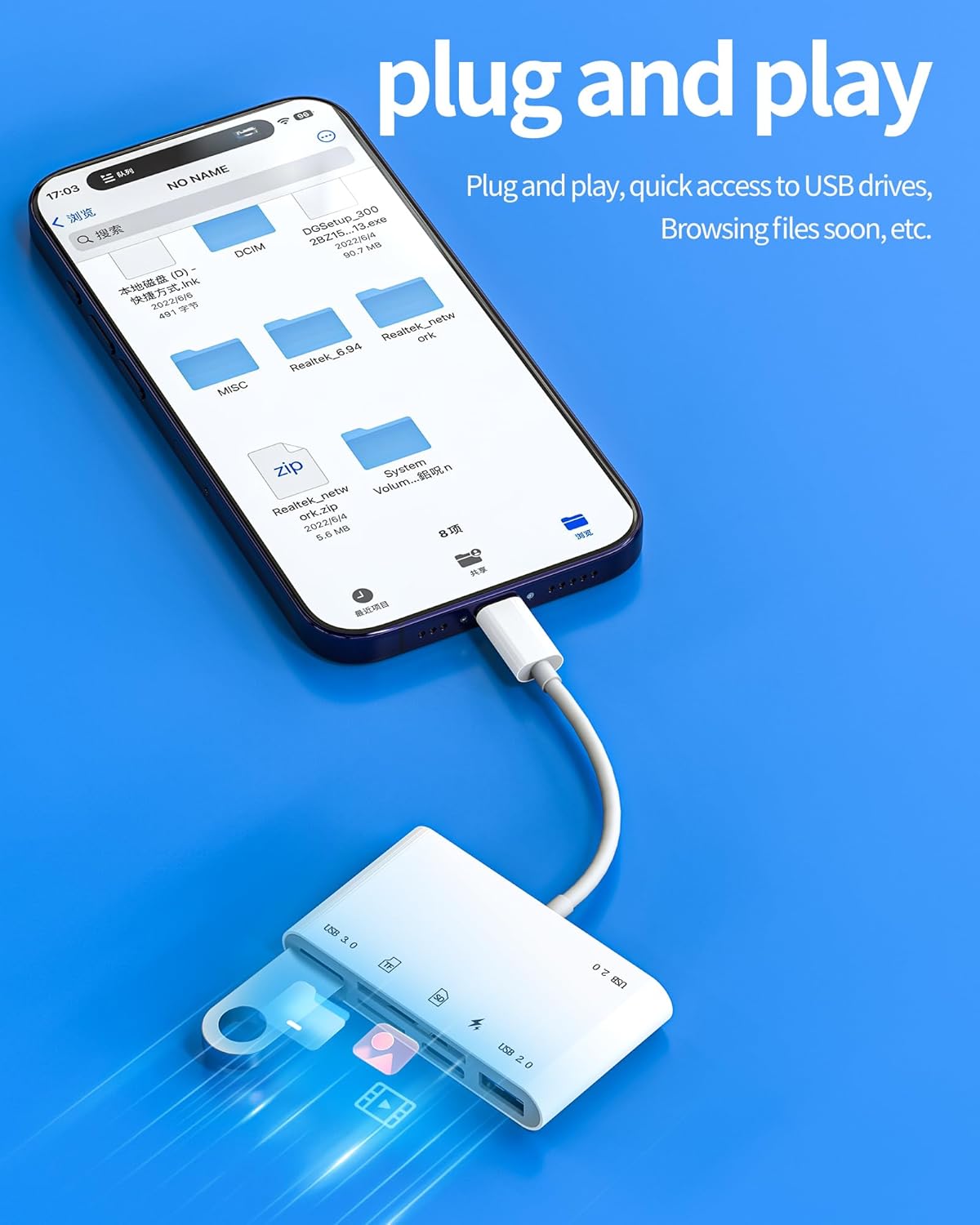 USB C Hub USB 3.0 TF SD Card Reader Charging Docking Station (6in1) Type C Multiport Adapter Thunderbolt Charger Cable Micro SD Memory Dongle for Apple iPhone15 MacBook for iPad compatible for Samsung