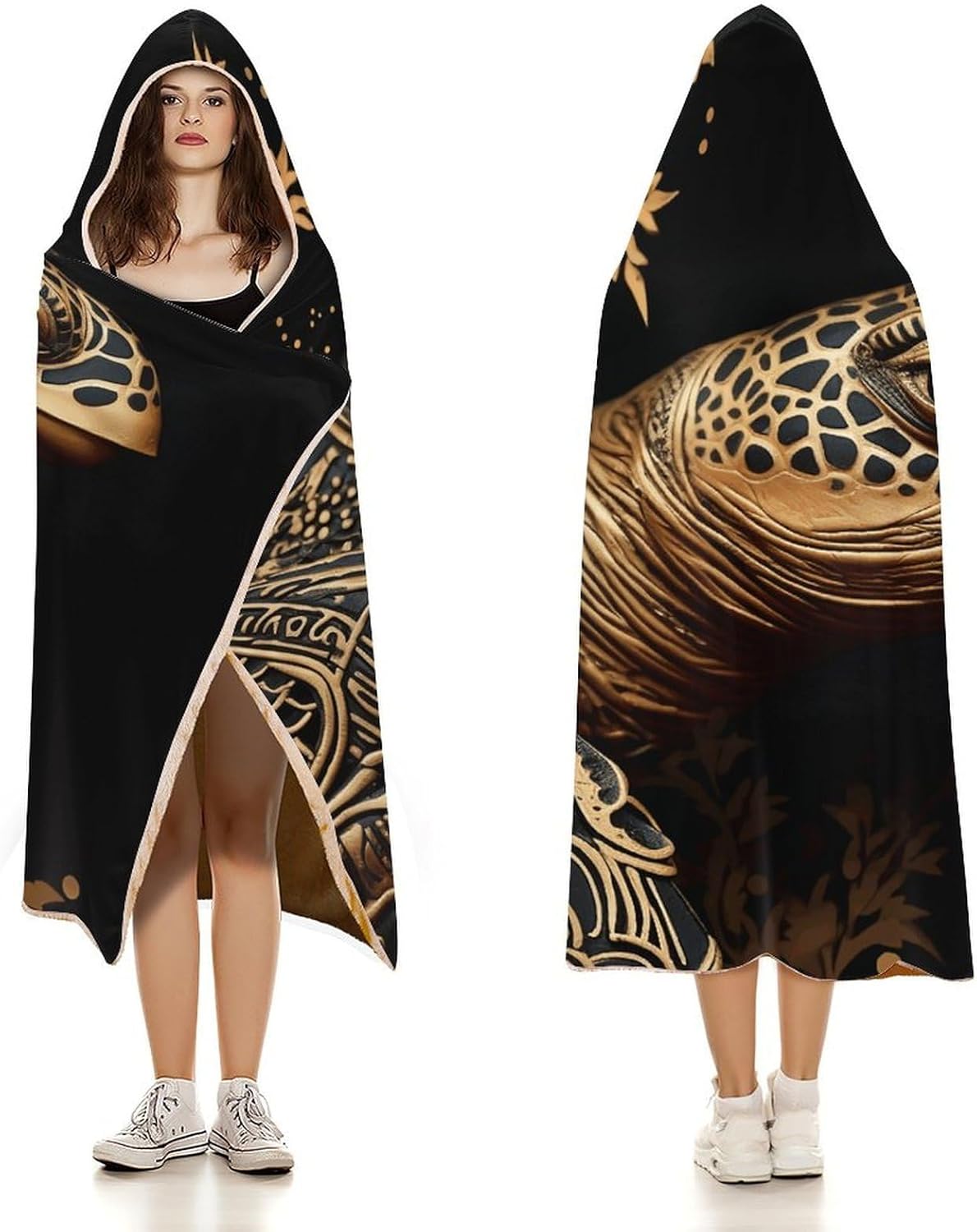 Gold Sea Turtle Wearable Blanket Hoodie for Adults Oversized Fleece Hooded Sweatshirt Wrap Soft Cozy