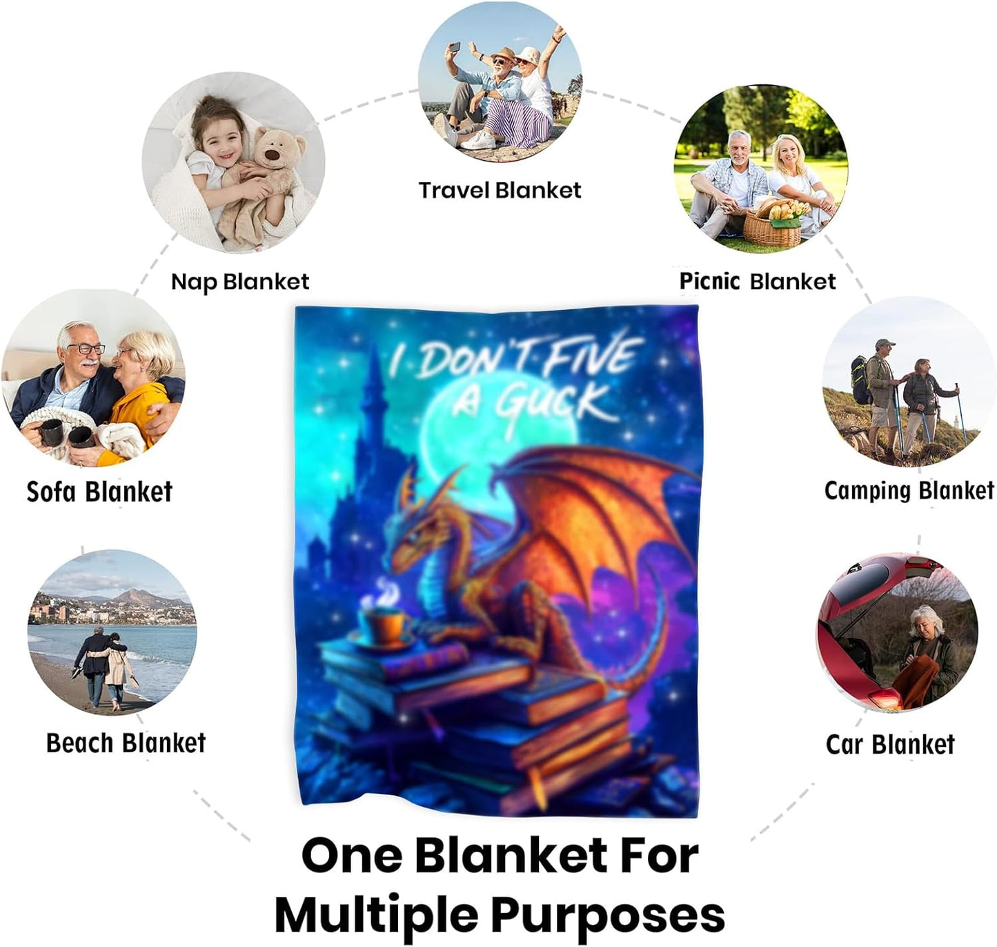 Moonlit Dragon Throw Blanket for Fantasy Lovers - 50x60 Inch Soft & Humorous Fleece with I Don't Five A Guck Design, Cozy Blanket for Couch, Gaming Chairs, Reading Nooks, and Bed Relaxation