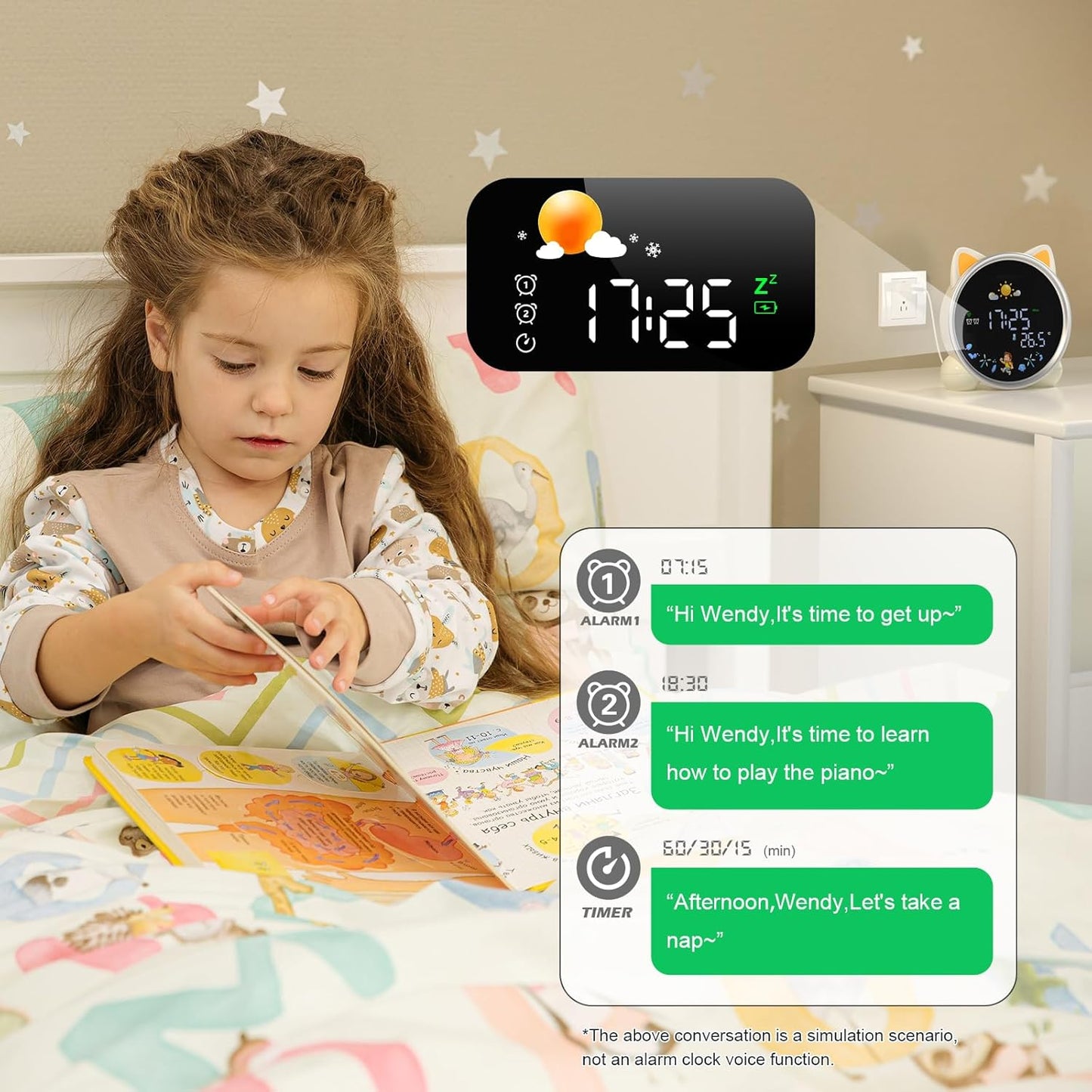 Kids Alarm Clock with Night Light,OK to Wake Clock for Kids,Stay in Bed Clock and Sleep Training,Nap Timer Temperature Detect Cute Kids Room Decor,Gift Ideas for Kids Toddler Boy Girl(Cat)