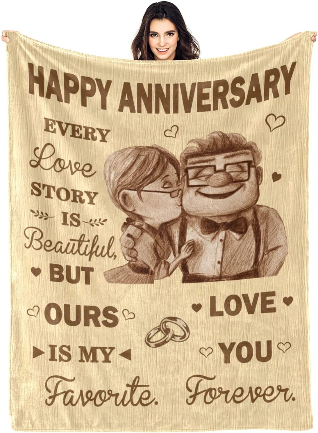 Anniversary Blanket Gifts for Him Her, Wedding Anniversary Romantic Gifts for Wife Husband, Best Happy Anniversary Marriage Gift for Couple Men Women, Soft Flannel Throw Blanket 60" x 50"