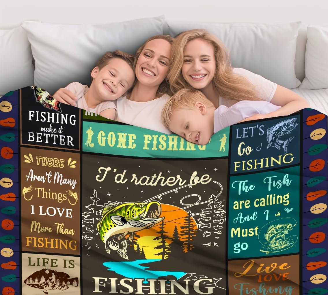 Fishing Blanket Fishing Gifts for Men,Funny Fish Stuff Blanket and Throws Fish Gifts for Fisherman Kids Women Boys Dad 60"X50"