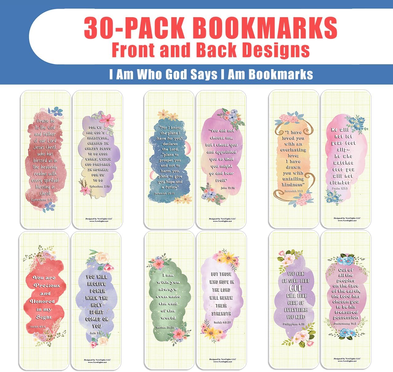 NewEights I Am Who God Says I Am Bookmarks (5-Sets X 6 Cards) - Daily Motivational Card Set – Collection Set Book Page Clippers – Ideal for Church Ministry Gifts for Boys and Girls