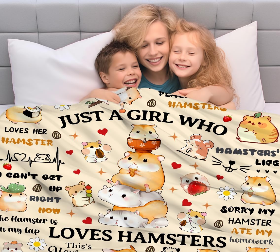 Hamster Blanket Cute Soft Warm Hamster Stuff Plush Throw Blanket Best Brithday Gifts for Girls Kids Women Animal Lovers Adults 60"X50"