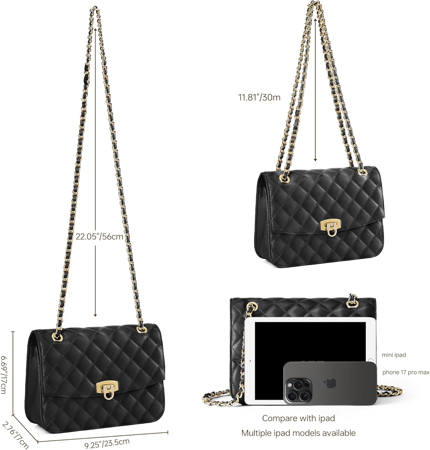 GEMIU Quilted Purses for Women Crossbody Purses Small Purse Ladies Shoulder Bag with Chain Strap