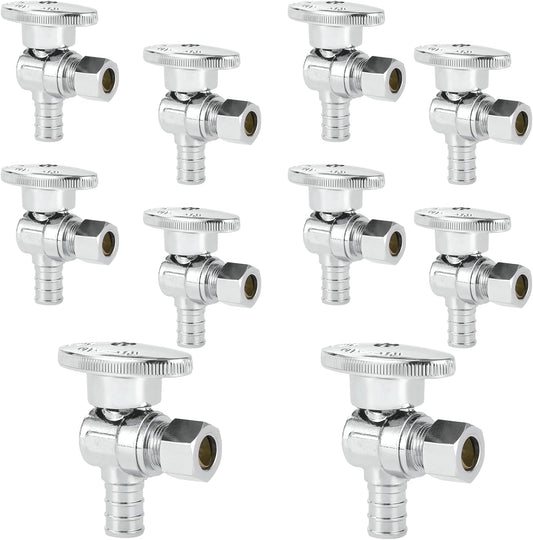10-PCs HeSun Pex Angle Stop Valve, 1/2" Pex x 3/8" OD Compression Angle Stop, 1/4 Turn Shut Off Valve for Bathroom, ASTM F1807(VALVE076-10)