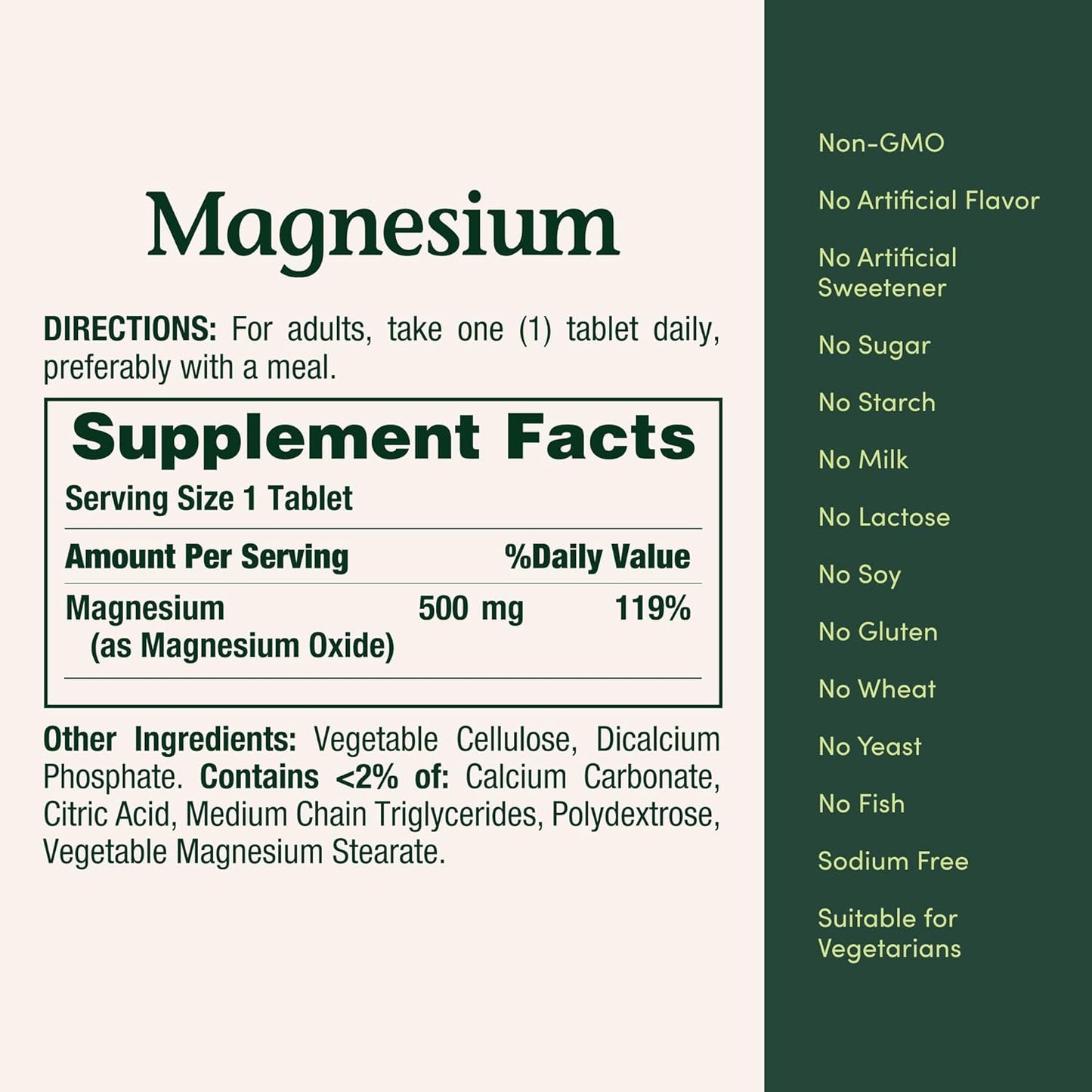 Nature's Bounty Magnesium 500 mg Tablets, High Potency Magnesium Supplement for Bone & Muscle Health, Whole Body Support, 200 Count (Pack of 1)