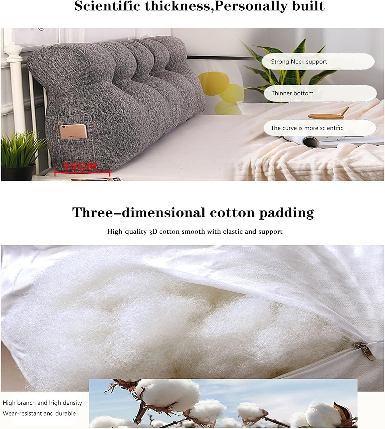 Rectangular Perfect Lumbar Pillow, Large Bolster Headboard Pillow,Bed Rest Positioning Support Reading Headboard Cushion for Day Bed & Bunk Bed,with Removable Cover (Color : Grey, Size : 18050CM)