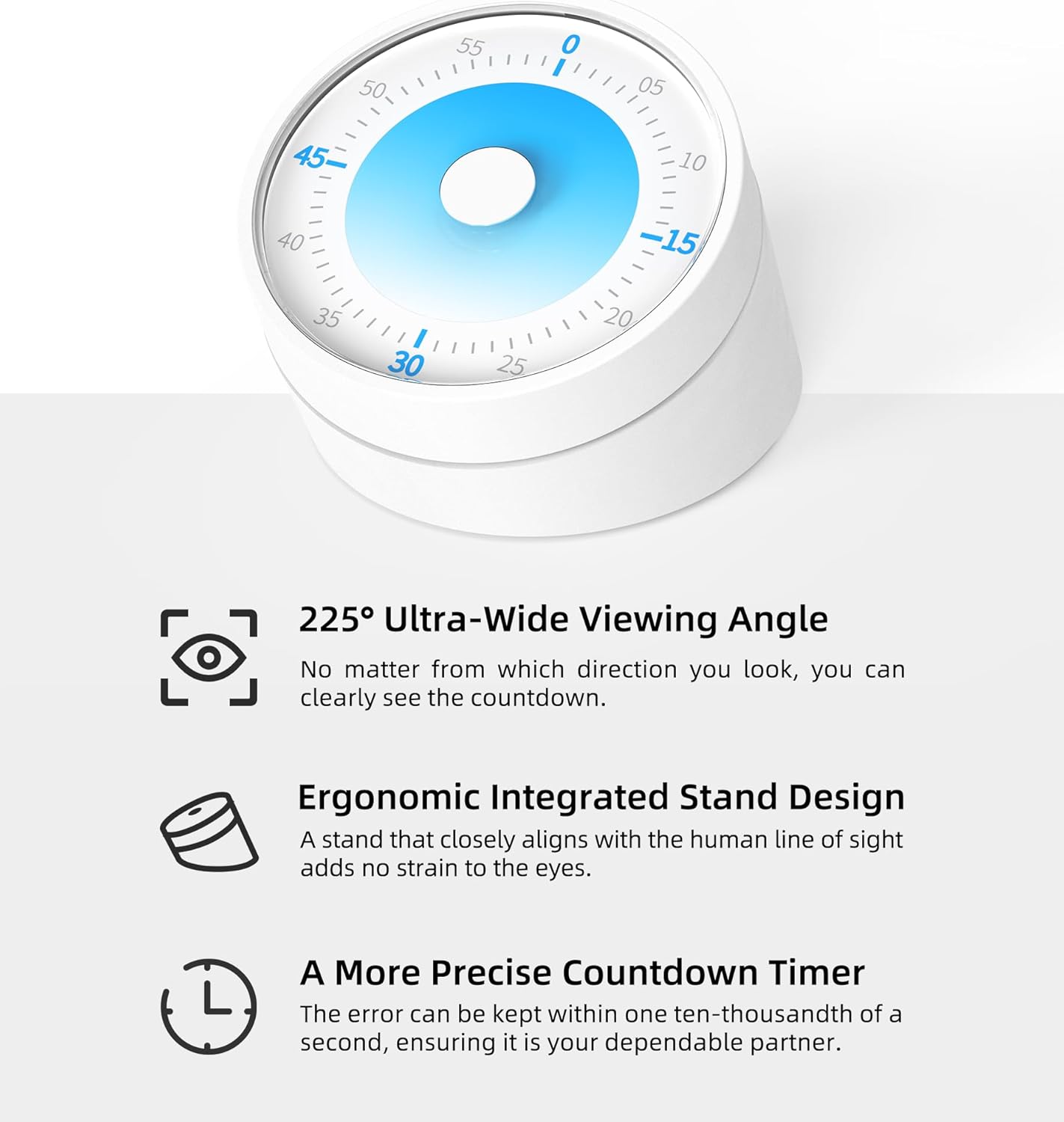 Visual Timer for Adults Teenager - Timers for Classroom Teachers 60 Minutes Countdown Home School Study Tool, Non-Ticking Rotating Timer for Exam Work Kitchen Office Gym, 1 Pack