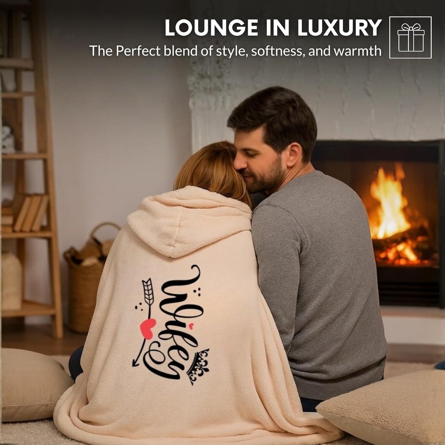 Wife Fleece Wearable Blanket Hoodie with Bonus Cozy Socks – Ultra-Soft Oversized Sherpa Blanket Hoodie