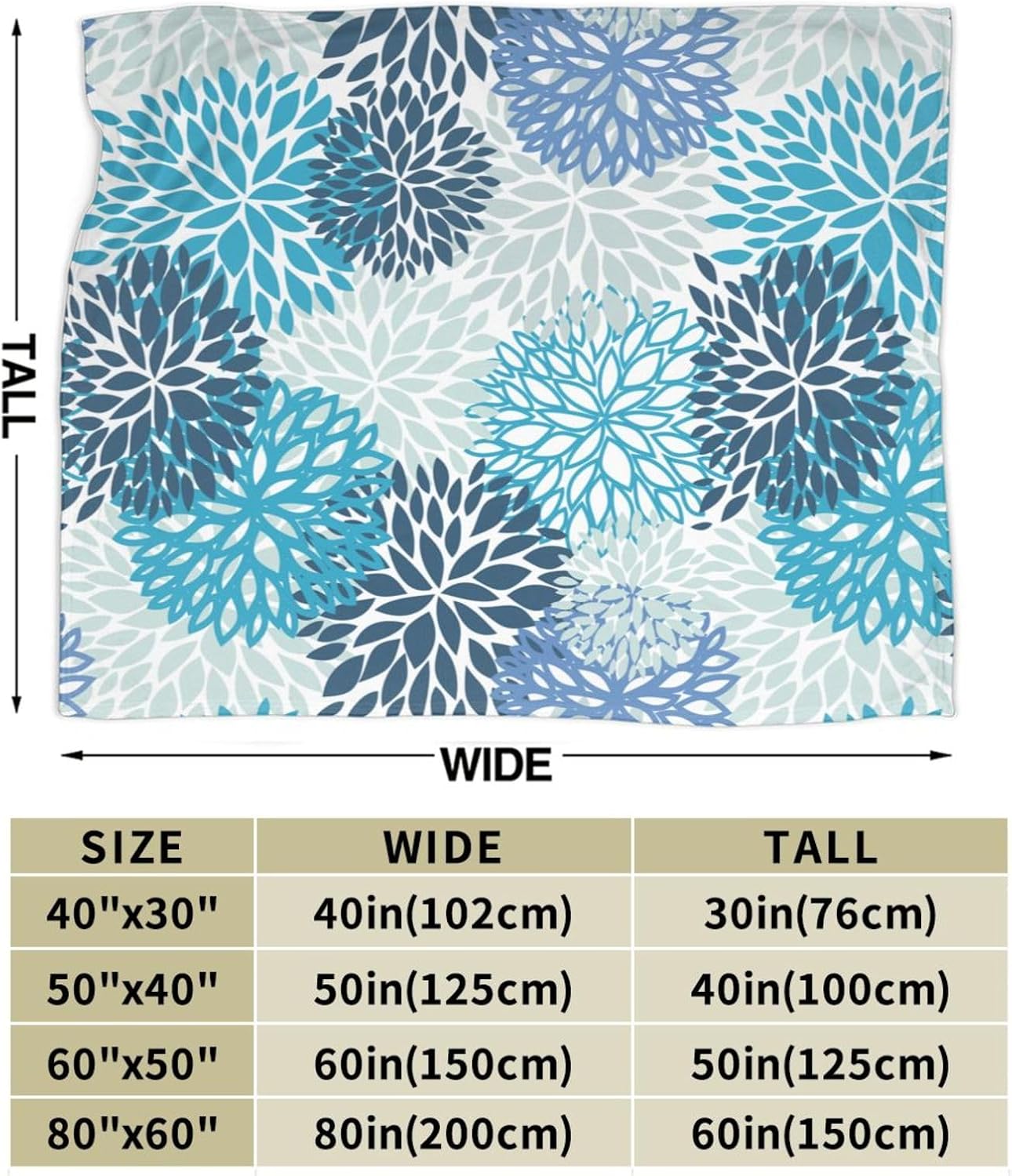 Blue Navy Chrysanthemum Flowers Bed Blanket Ultra Soft Throw Blanket All Season Warm Light Weight Cozy Plush Blankets for Home Bedroom Sofa Chair Travel, 60"X80"