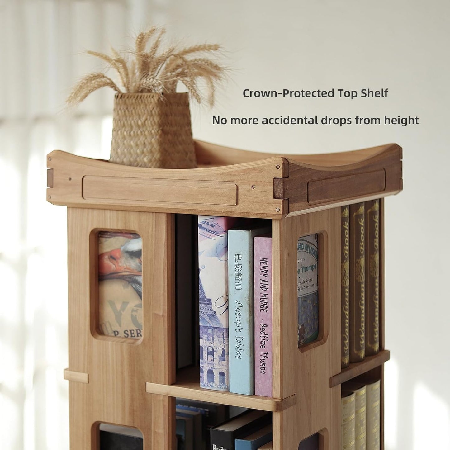 Wooden Rotating Bookshelf, Larger Solid Wood Revolving Bookcase,360°Spinning Book Shelf Tower,Floor Standing Storage Rack,Corner Organizer for Small Space,Study,Office,17"x17"x44"(3-Tier)