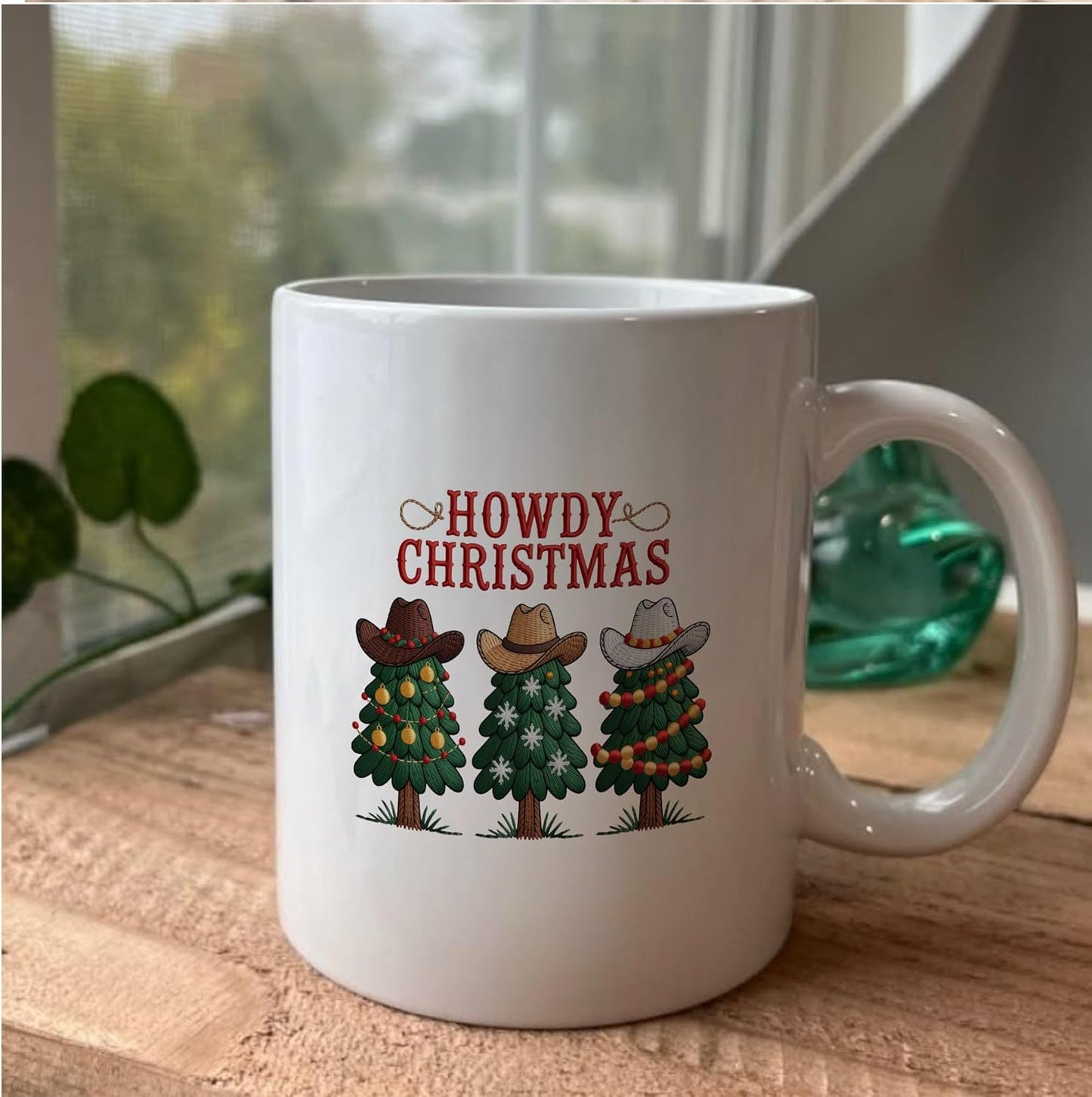 Howdy Christmas Tree Wearing Cowboy Hat Funny White Mugs, 11oz 15oz Drinking Cups, Kitchen Décor, Gifts For Book Lovers