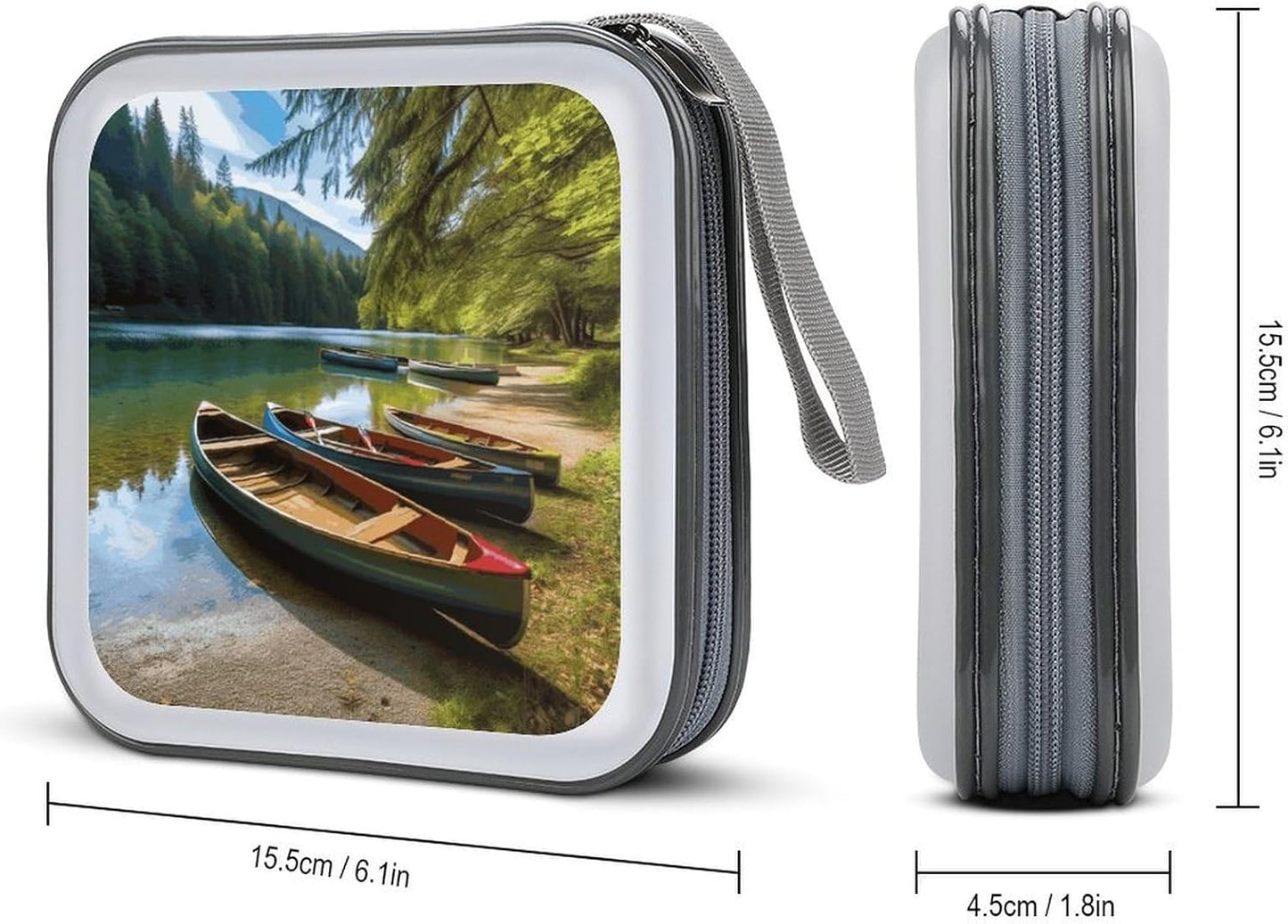 Lake with Boats Canoes Park CD Case 40 Capacity Case Zipper CD Collection Bag with Handles Cover DVD Storage Hard Plastic DVD Disc Cases Storage Binder for Car Home Office Travel