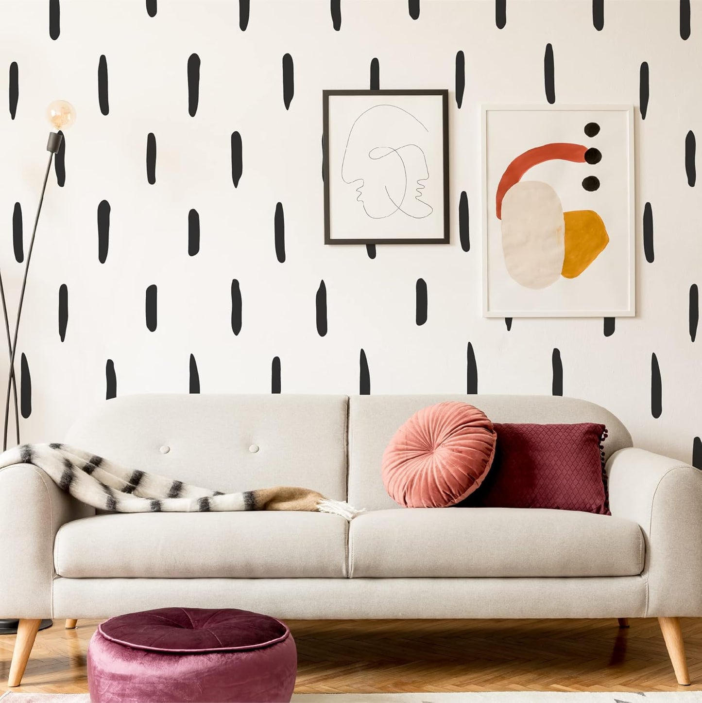 Black Thick Irregular Line Vinyl Abstract Wall Decals, Peel and Stick Modern Boho Stickers, 120 Upright Stripes for Kids Nursery Bedroom Living Room Farmhouse Decor
