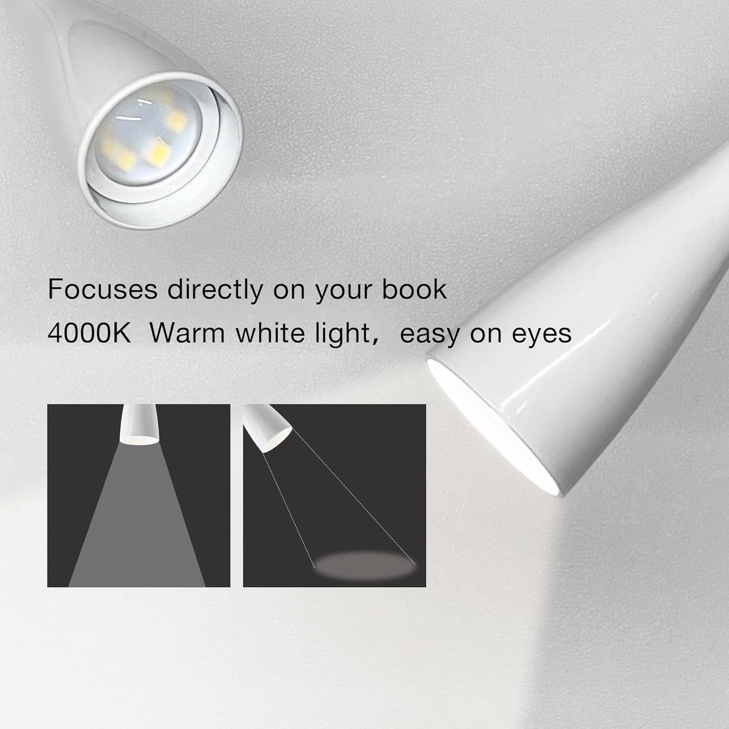 Wall Mount Reading Light, Focused Book Light for Reading in Bed, 5 Dimming, USB Output, 4 Hours Auto Off, Touch Control, Flexible Gooseneck Headboard Reading Lamp, Easy to Install White