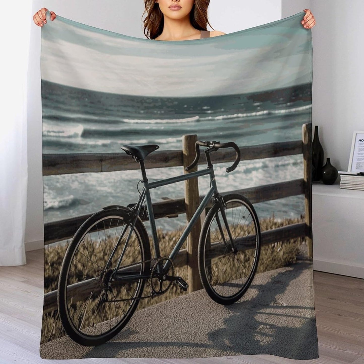 Bicycle Leaning on Fence Throw Blanket for Couch Super Soft Warm Lightweight Throw Blankets Cozy Flannel Bed Blanket Cute Decorative Blankets for All Seasons Home Decor Gift 40"*50" （100 * 130cm）