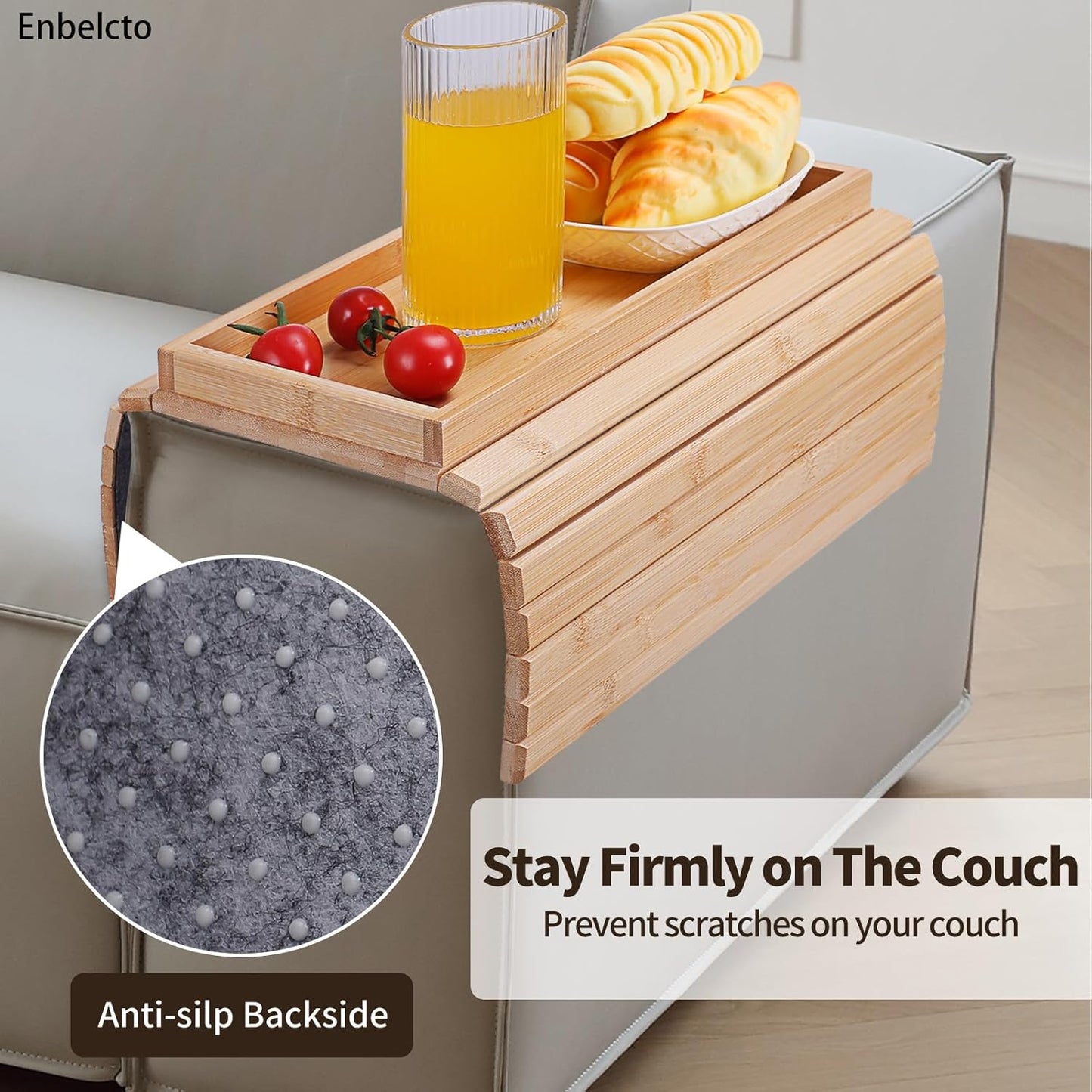 Bamboo Sofa Arm Tray Foldable Couch Arm Tray Anti-Slip Armrest Cup Holder For Couch For Drinks Snacks Phone Remote