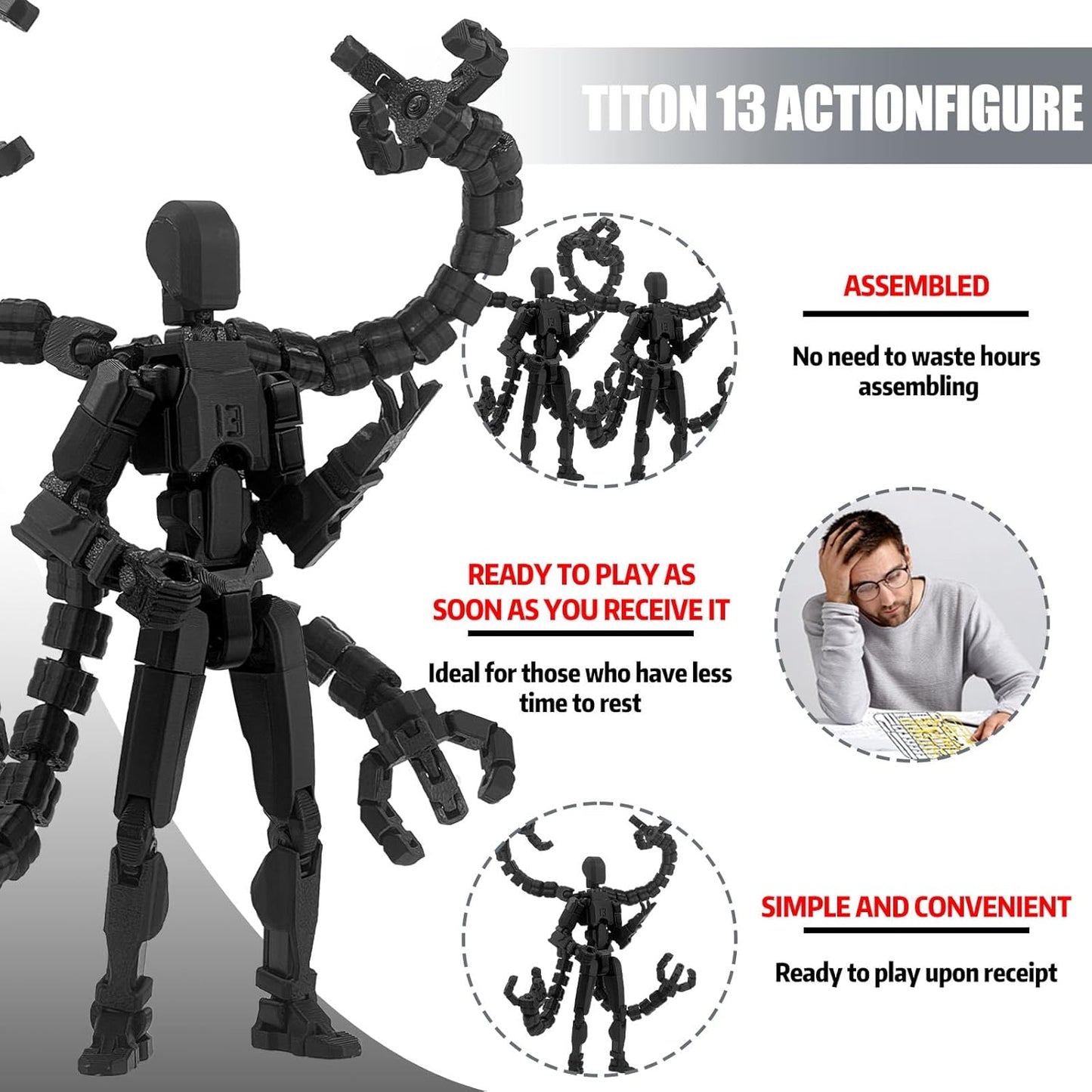 T13 Already Assembled Action Figure Accessories,T13 Multi-Jointed Movable,for Collectors Desktop Decorations t-13 Movability 3D Printed Toys
