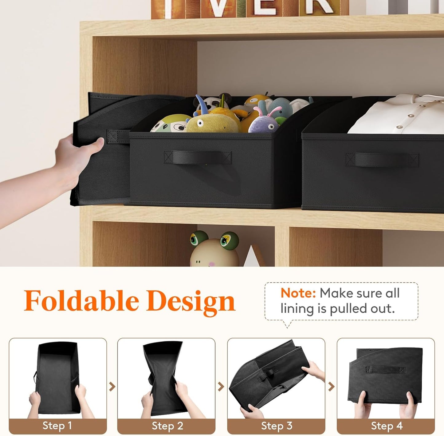 Lifewit Trapezoid Closet Storage Bins for Shelf, 6 Packs Non-woven Closet Organizer Baskets with Handles, Foldable Clothes Containers Boxes for Clothing, Book, Purse, 16L, Medium, Black