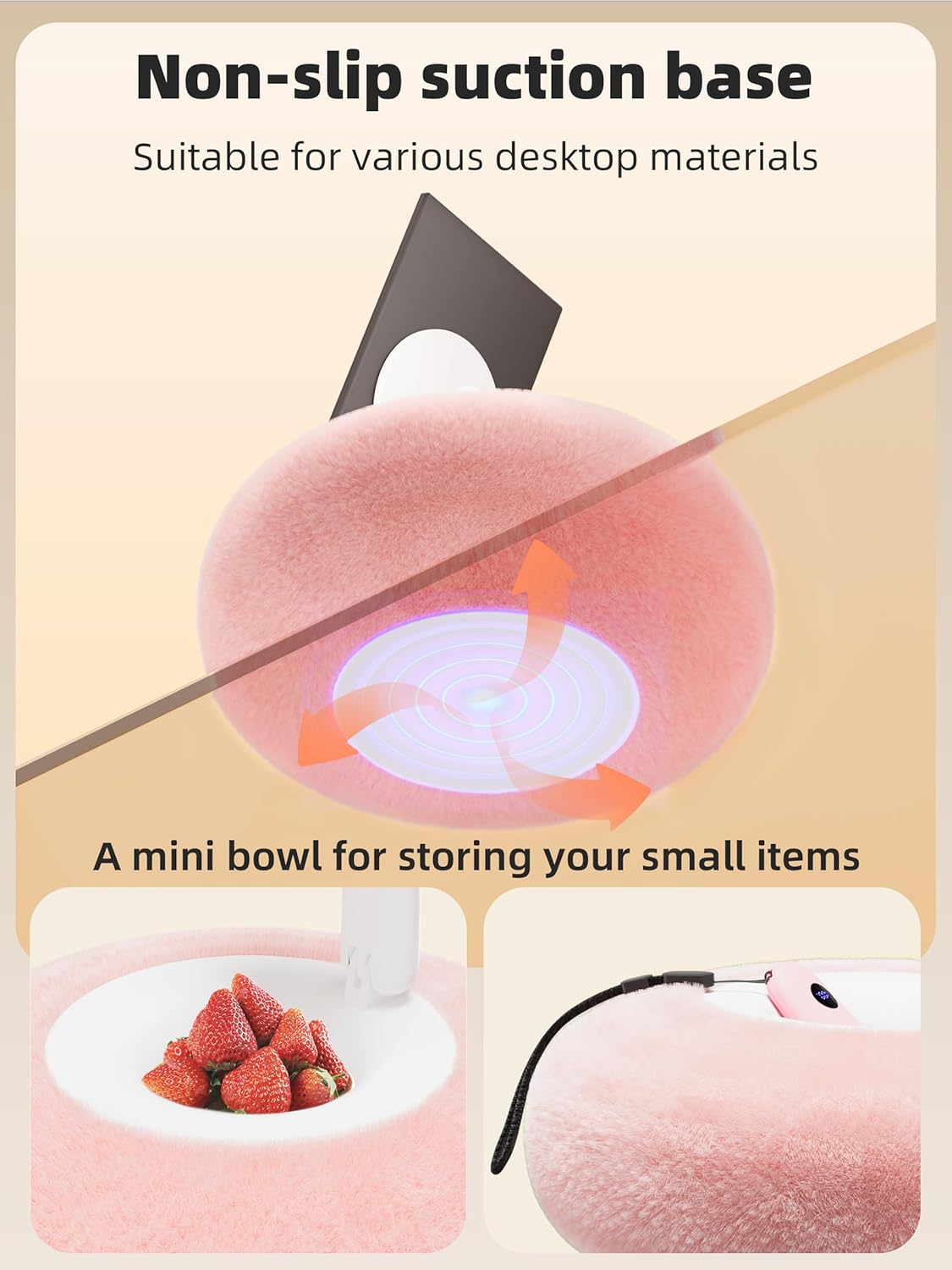 Magnetic Kindle Holder with Page Turner, Cozy Pillow Kindle Stand for Reading, 360° Adjustable Phone Holder for Bed, Small Bowl for Tablet Stand with Stable Suction Base (Pink)