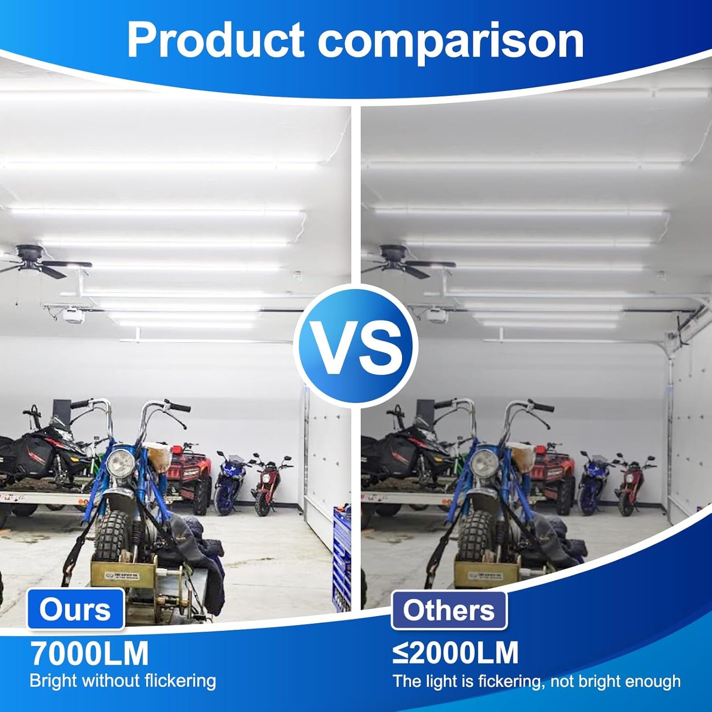 Led Shop Lights, 4FT LED Light 50W 6500K 7000LM Daylight,Led Garage Light,Linkable Clear Cover Integrated V-Shape for Garage Warehouse Workbench Workshop(4-Pack)