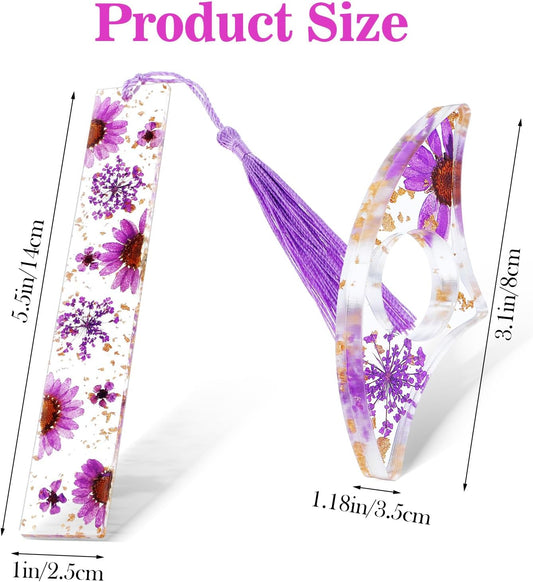 2 Pcs Fan Book Page Holder, Dried Flower Resin Thumb Book Page Holder and Bookmark with Tassel, Book Accessories for Reading Lovers, Gift for Bookworm, Readers, Literary, Students, Teachers